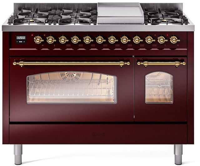 Ilve® Nostalgie II Series 48" Burgundy Pro Style Dual Fuel Range-0