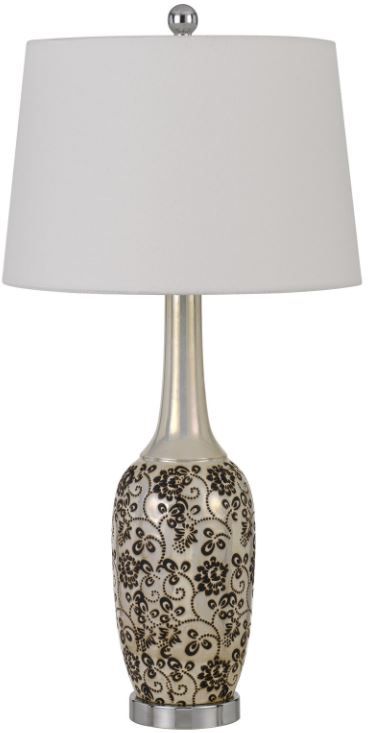 Cal® Lighting & Accessories 2-Piece Paxton Brushed Steel/White Table Lamp Set-1