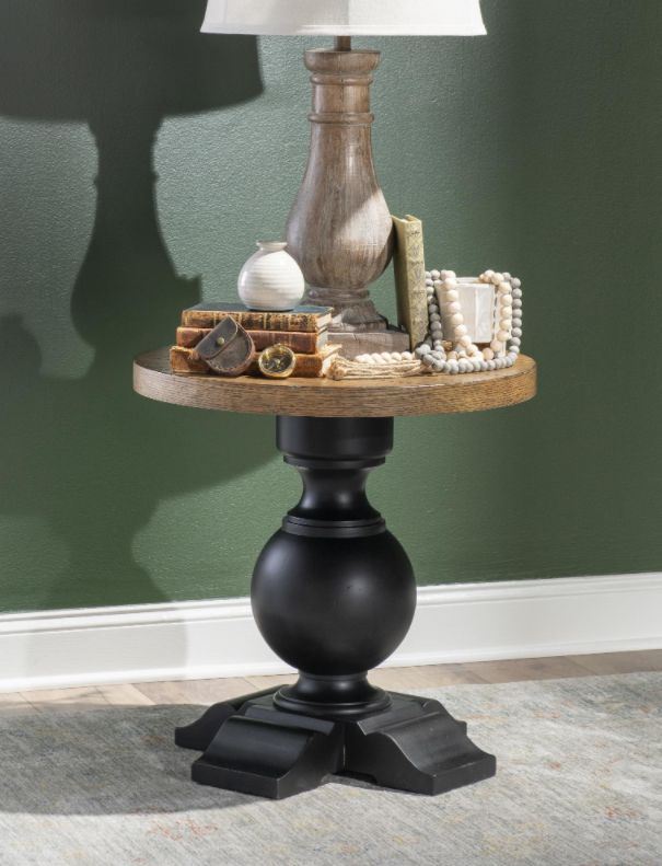 Legacy Classic Vintage Market Barnwood Oak/Kettle Black Urn Base End Table-1