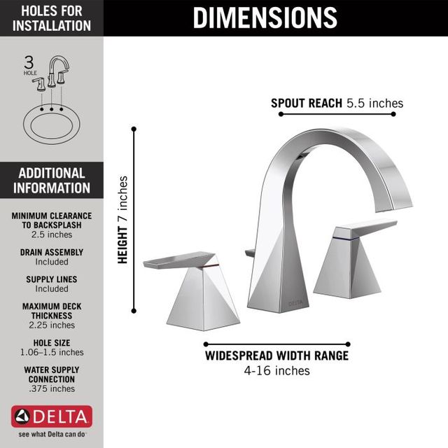 Delta Trillian™ Lumicoat® Chrome 7" 2-Handle Widespread Bathroom Faucet with Drain-3