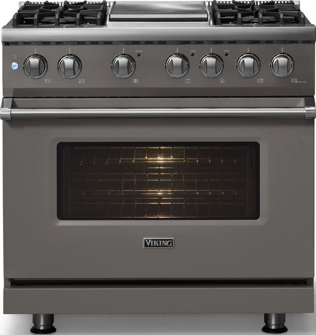 Viking® 5 Series 36" Damascus Gray Pro Style Dual Fuel (NG) Range with Polished Chrome Trim-2