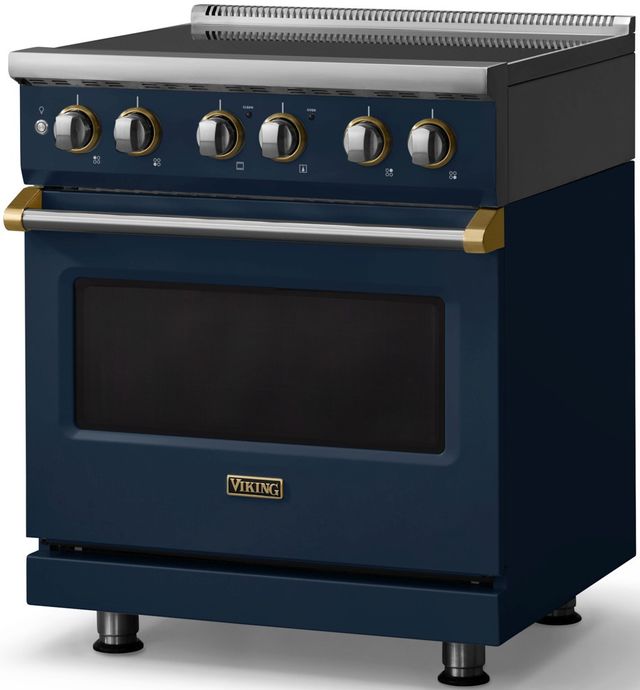 Viking® 5 Series 30" Slate Blue Pro Style Induction Range with Brushed Brass Trim-3