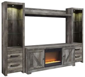 Signature Design by Ashley® Wynnlow 4-Piece Rustic Gray Entertainment Center with Electric Fireplace