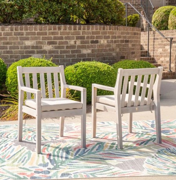 Linon Svana 2-Piece Beige/Natural Fabric/Wood Outdoor Dining Chair Set-1