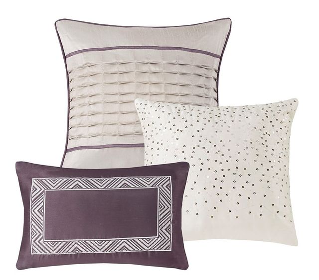 Olliix by Madison Park Rhapsody 7 Piece Purple California King Jacquard Comforter Set-2
