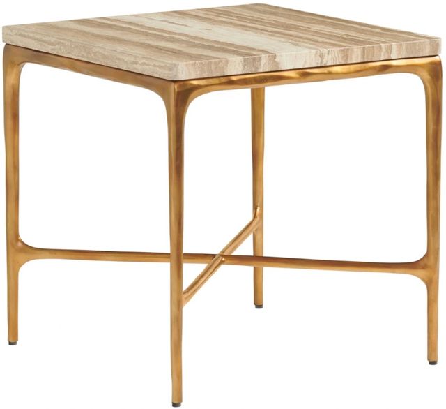 Lexington Home Silverado Menlo Park Tiger Brown Top End Table with Brass Base-0