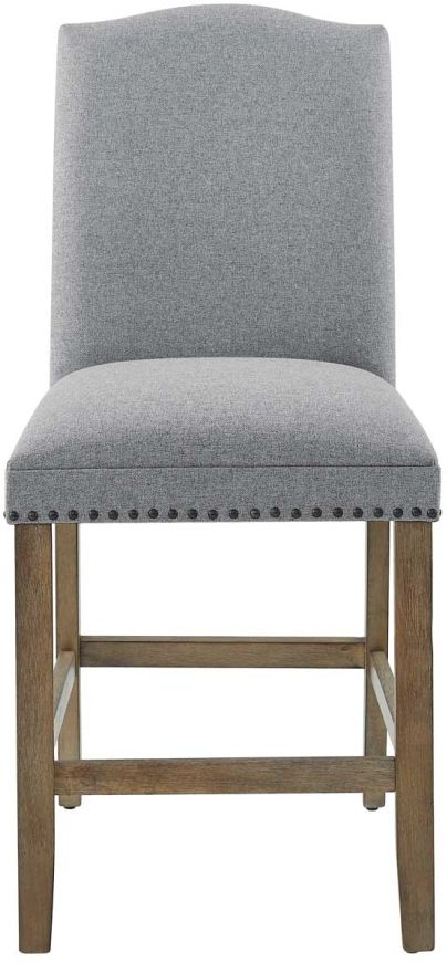 Steve Silver Co. Grayson Ash-Gray/Driftwood Upholstered Counter Stool with Nailhead Trim-2