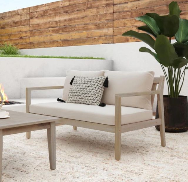 Linon Svana Beige/Natural Fabric/Wood Outdoor Loveseat-1