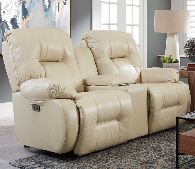 Best® Home Furnishings Customizable Brinley Leather Power Reclining Space Saver® Loveseat with Center Console-4
