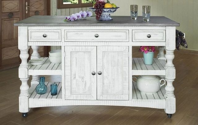 International Furniture Direct Stone Gray/Weathered White Kitchen Island-1