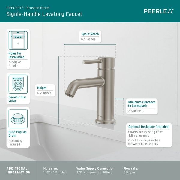 Peerless Precept® Brushed Nickel Single Handle Lavatory Faucet-3