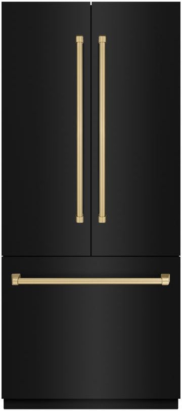 ZLINE Autograph Edition 36" 19.6 Cu. Ft. Black Stainless Steel Built-In French Door Refrigerator with Champagne Bronze Accents-0