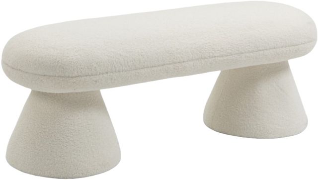 Meridian Furniture Drum Cream Faux Shearling Teddy Fabric Upholstered Bench-0