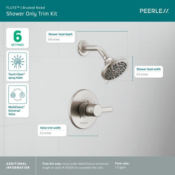 Peerless Flute™ Brushed Nickel Shower Trim Kit-2