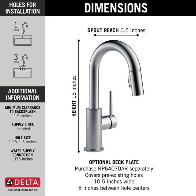 Delta Trinsic® Arctic Stainless Single Handle Pull-Down Bar/Preparation Faucet-3