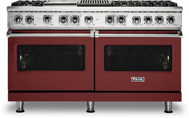 Viking® 5 Series 60" Reduction Red Pro Style Dual Fuel Liquid Propane Range with 12" Griddle and 12" Grill-0