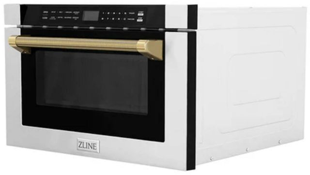 ZLINE Autograph Edition 24" 1.2 Cu. Ft. Stainless Steel Built-in Microwave Drawer with Polished Gold Helix Handle-2