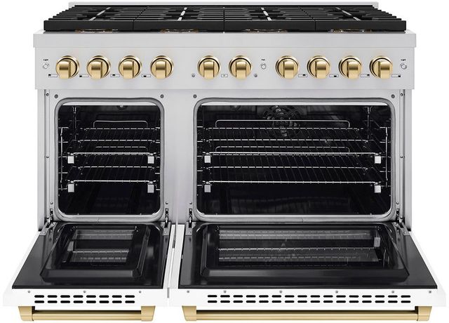 ZLINE Autograph Edition Paramount Series 48" Stainless Steel Pro Style Dual Fuel Range with White Matte Door and Polished Gold Accents-1