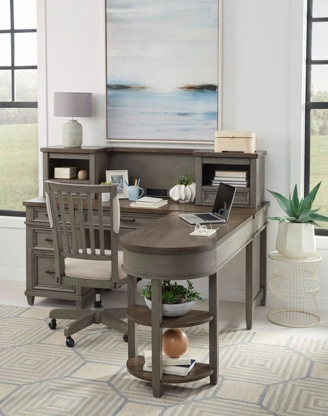 aspenhome® Caraway Aged Slate Pedestal Desk and Return-1