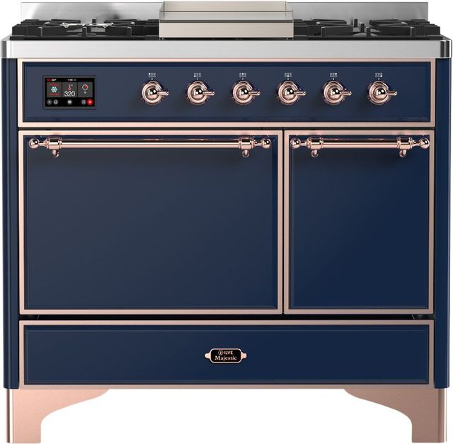 Ilve® Majestic III 40" Midnight Blue Pro Style Dual Fuel Natural Gas Range with Solid Door and Copper Trim-0