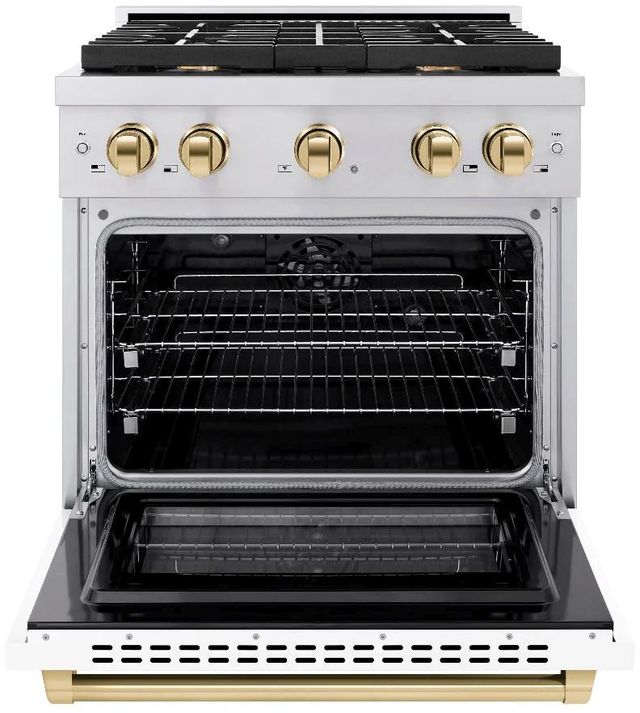 ZLINE Autograph Edition Paramount 30" Stainless Steel Pro Style Dual Fuel Range with White Matte Door and Polished Gold Accents-1