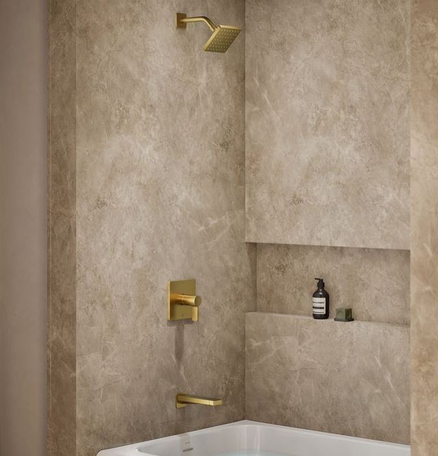 KOHLER® Parallel® Rite-Temp® Vibrant Brushed Moderne Brass 2.5 GPM Bath and Shower Trim Kit-1