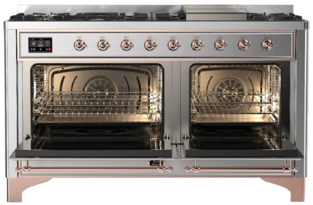 Ilve® Majestic III 60" Stainless Steel Pro Style Dual Fuel Natural Gas Range with Triple Glass Door and Copper Trim-1