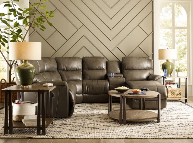 La-Z-Boy® Trouper Gray Leather Reclining Sectional with Custom Layout Options-4