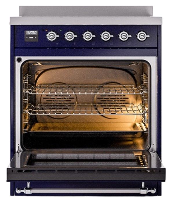 Ilve® Nostalgie II Noblesse 30'' Midnight Blue Pro Style Induction Range with Chrome Trim-1