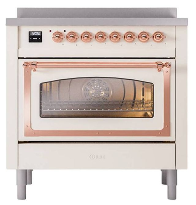 Ilve® Nostalgie II Noblesse 36'' Antique White Pro Style Induction Range with Copper Trim-1
