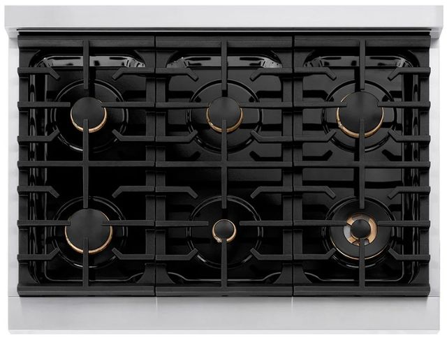 ZLINE Autograph Edition Paramount 36" 5.2 cu. ft. Stainless Steel with Champagne Bronze Helix Handle and Knob Accents Dual Fuel Range with 6 Burner Gas Cooktop and Electric Convection Oven-3