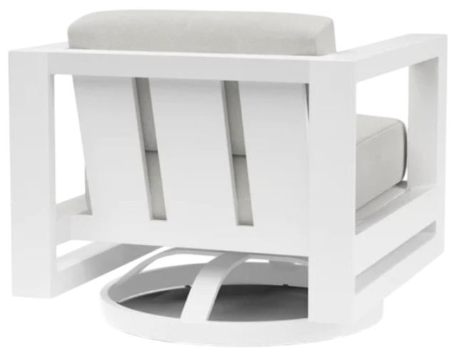 Sunset West Newport Satin White Aluminum Swivel Outdoor Club Chair with Cast Silver Cushion-2