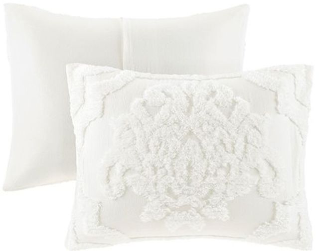 Olliix by Madison Park Viola 3 Piece White Full/Queen Tufted Cotton Chenille Damask Comforter Set-1