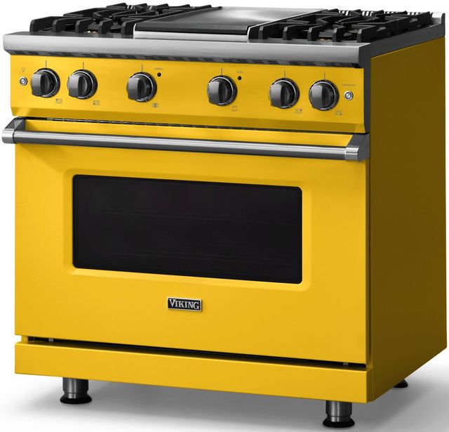Viking® 5 Series 36" Daffodil Pro Style Gas (LP) Range with Polished Chrome Trim-2