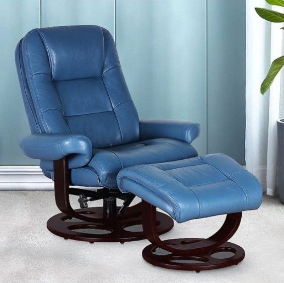 BarcaLounger® Jacque Roman-Blue Manual Recliner and Ottoman Set-6
