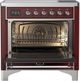 Ilve® Majestic III 36" Burgundy Pro Style Induction Range with Triple Glass Door and Chrome Trim-1