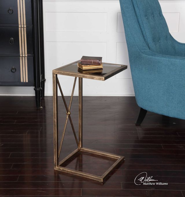 Uttermost® Zafina Black Glass Top Accent Table with Antiqued Gold Base-1