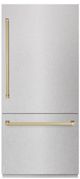 ZLINE Autograph Edition 36" 19.8 Cu. Ft. Satin Stainless Steel Built-In Bottom Freezer Refrigerator with Champagne Bronze Accents-0