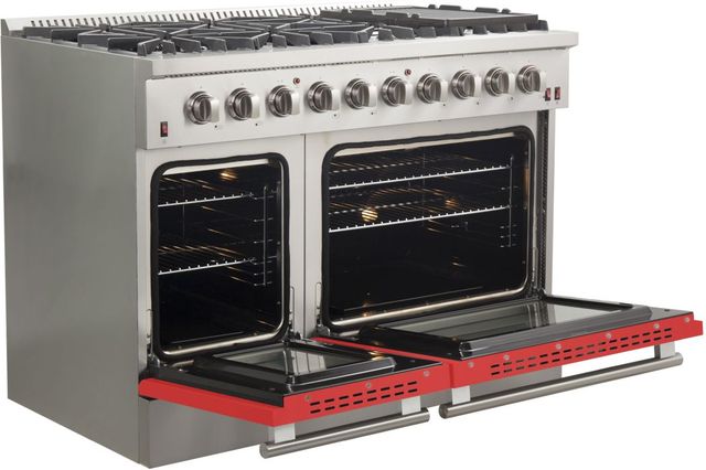 FORNO® Galiano 48" Stainless Steel Pro Style Gas Range with Red Door-3