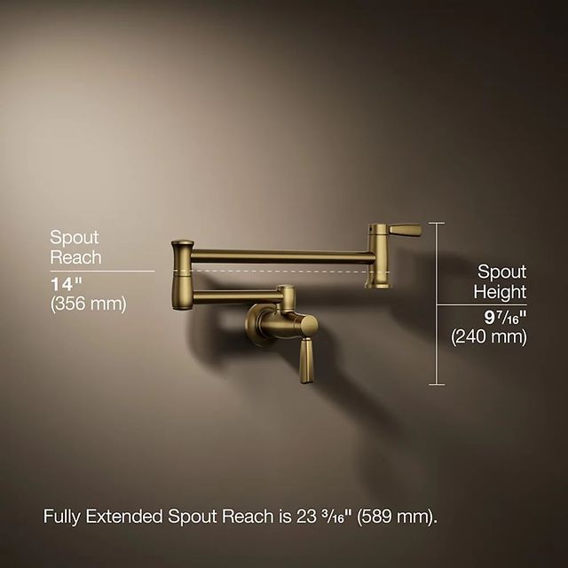 KOHLER® Vibrant Brushed Moderne Brass Wall-Mount Pot Filler-2