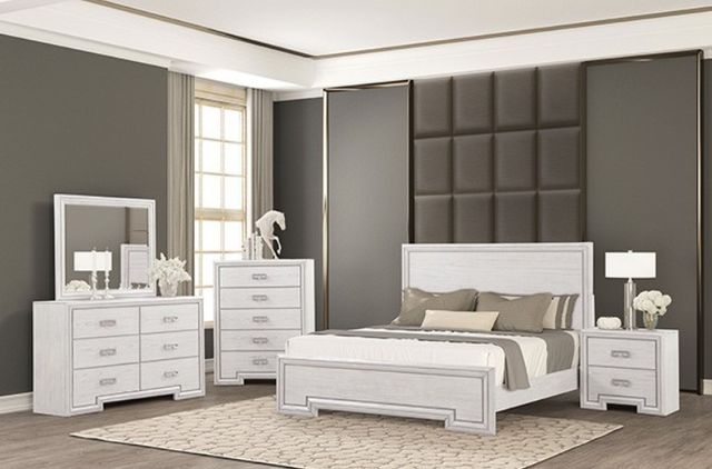 Furniture of America® Basilone Rustic White Eastern King Panel Bed-3