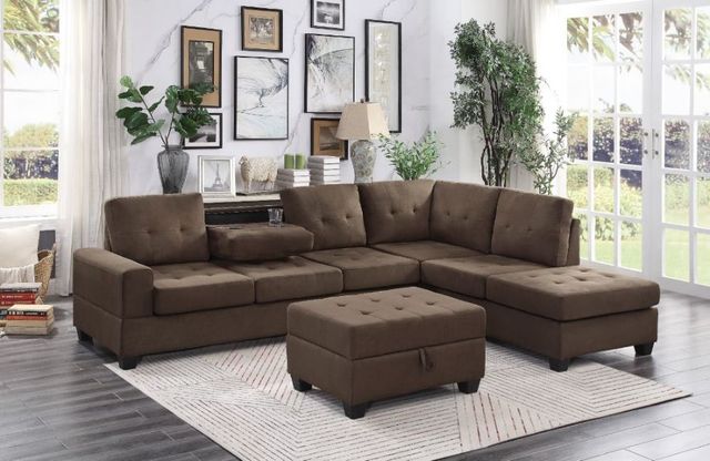 Homelegance® Maston 3-Piece Brown L-Shape Reversible Sectional with Ottoman-1