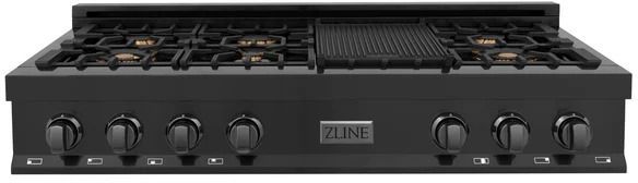 ZLINE 48" Black Stainless Steel Gas Rangetop with Brass Burners and Griddle-0