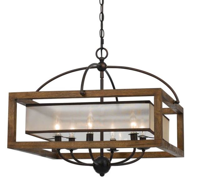 Cal® Lighting & Accessories Square 6-Light Wood Chandelier-0