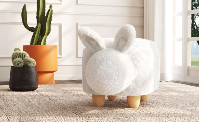 Elements International Animal Stools White Rabbit Storage Youth Stool-1