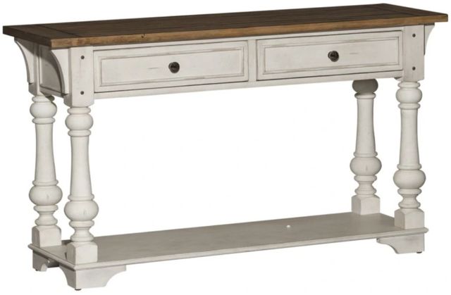 Liberty Furniture Morgan Creek Wirebrushed Tobacco Sofa Table with Antique White Base-0