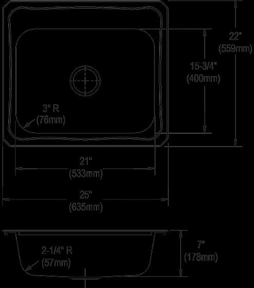 Elkay Celebrity® Brushed Satin 25" x 22" x 7" 3-Hole Single Bowl Drop-In Sink-2