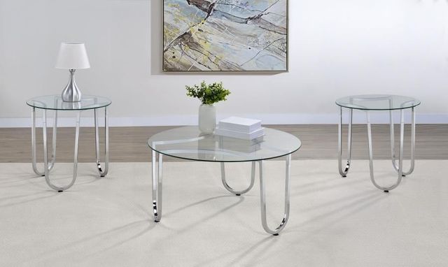 Coaster® Beller 3-Piece Round Tempered Glass Top Coffee Table with Chrome Base-1