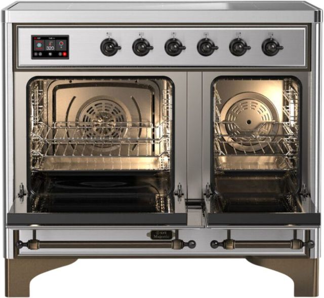 Ilve® Majestic III 40" Stainless Steel Pro Style Induction Range with Triple Glass Door and Burnished Trim-1