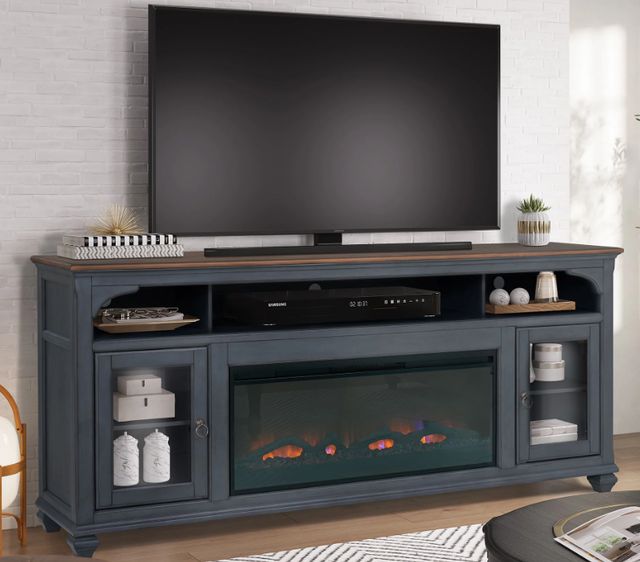 Legends Home Americana Corduroy Blue/Brown 86" Fireplace Console-1